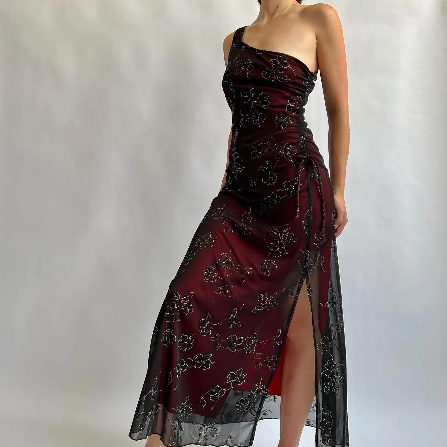 90s glitter one shoulder formal dress - L/XL