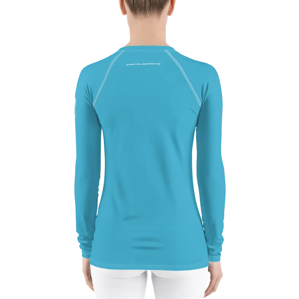 Athletic Apparatus Blue 7 White logo White stitch Women's Rash Guard