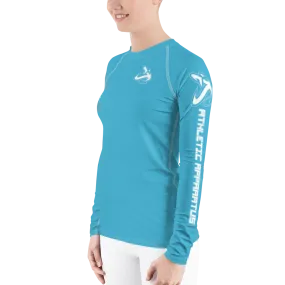 Athletic Apparatus Blue 7 White logo White stitch Women's Rash Guard