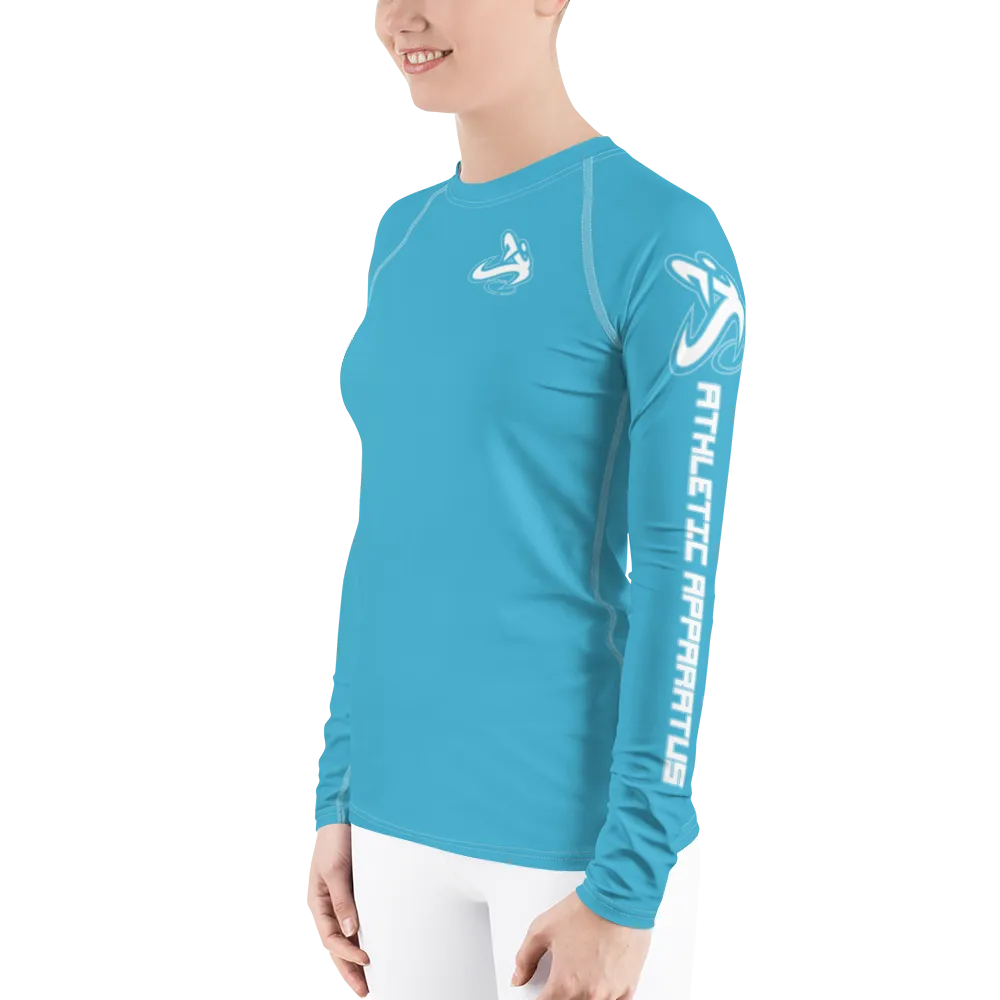 Athletic Apparatus Blue 7 White logo White stitch Women's Rash Guard