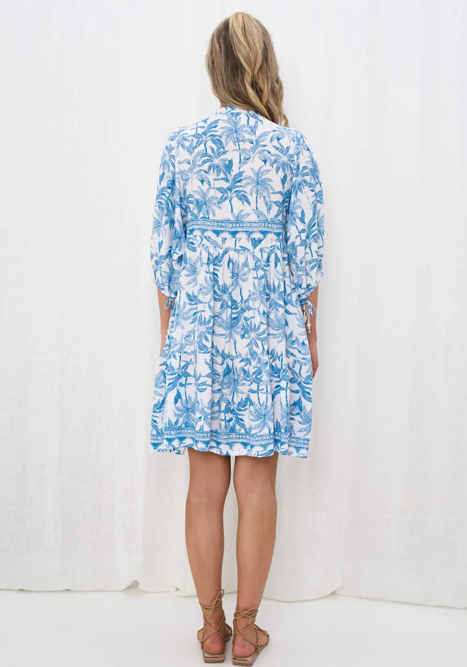 Belinda Tropical Blue and White Mini Dress