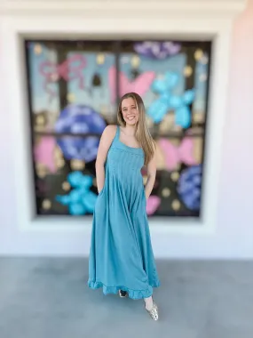 Beyond Yours Denim Ruffle Maxi Dress