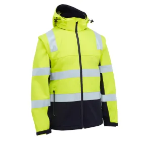 Bisley BJ6078T Taped Two Tone Hi Vis 3-In-1 Soft Shell Jacket Yellow/Navy