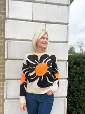 Black Org Floral Pattern Sweater