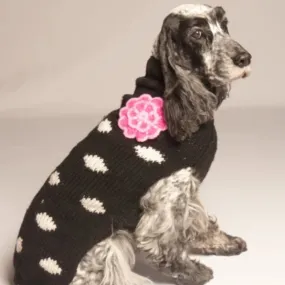 Black Polka Dot Pink Flower Dog Sweater