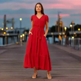 Boho Maxi Dress - Red