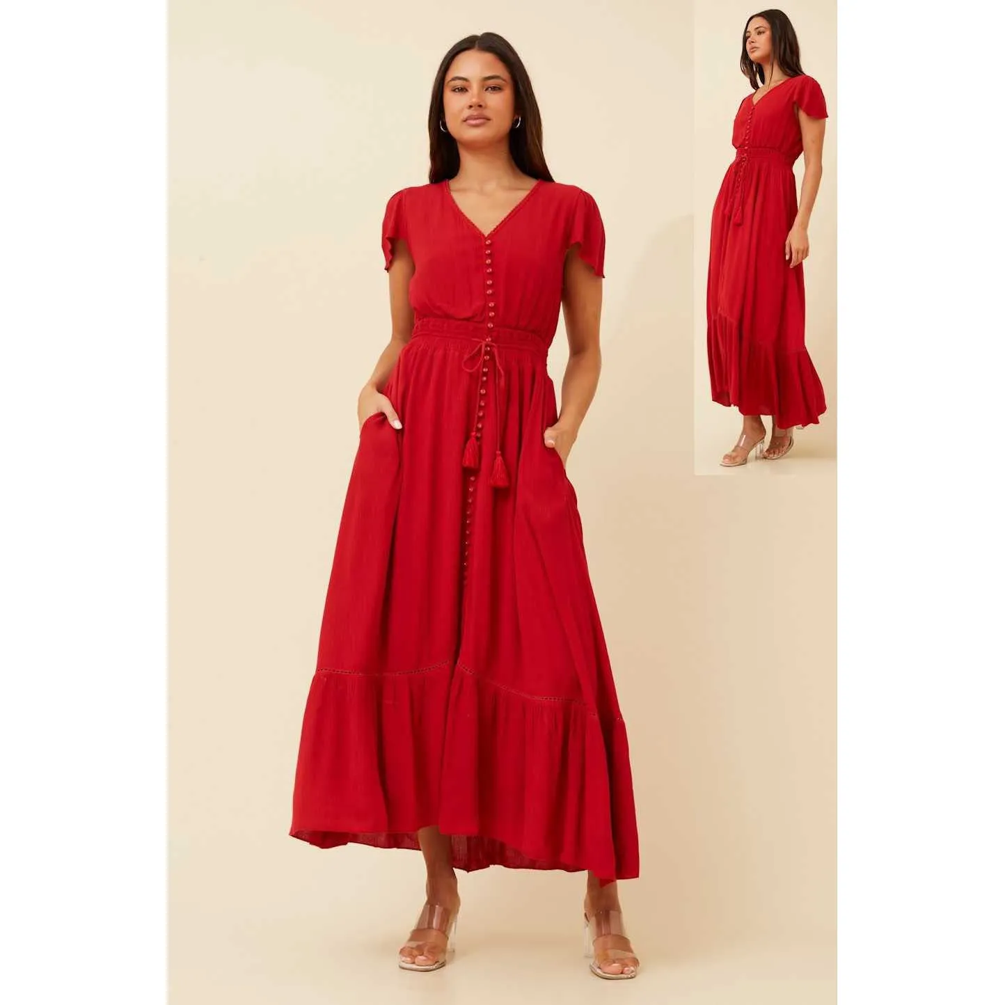 Boho Maxi Dress - Red