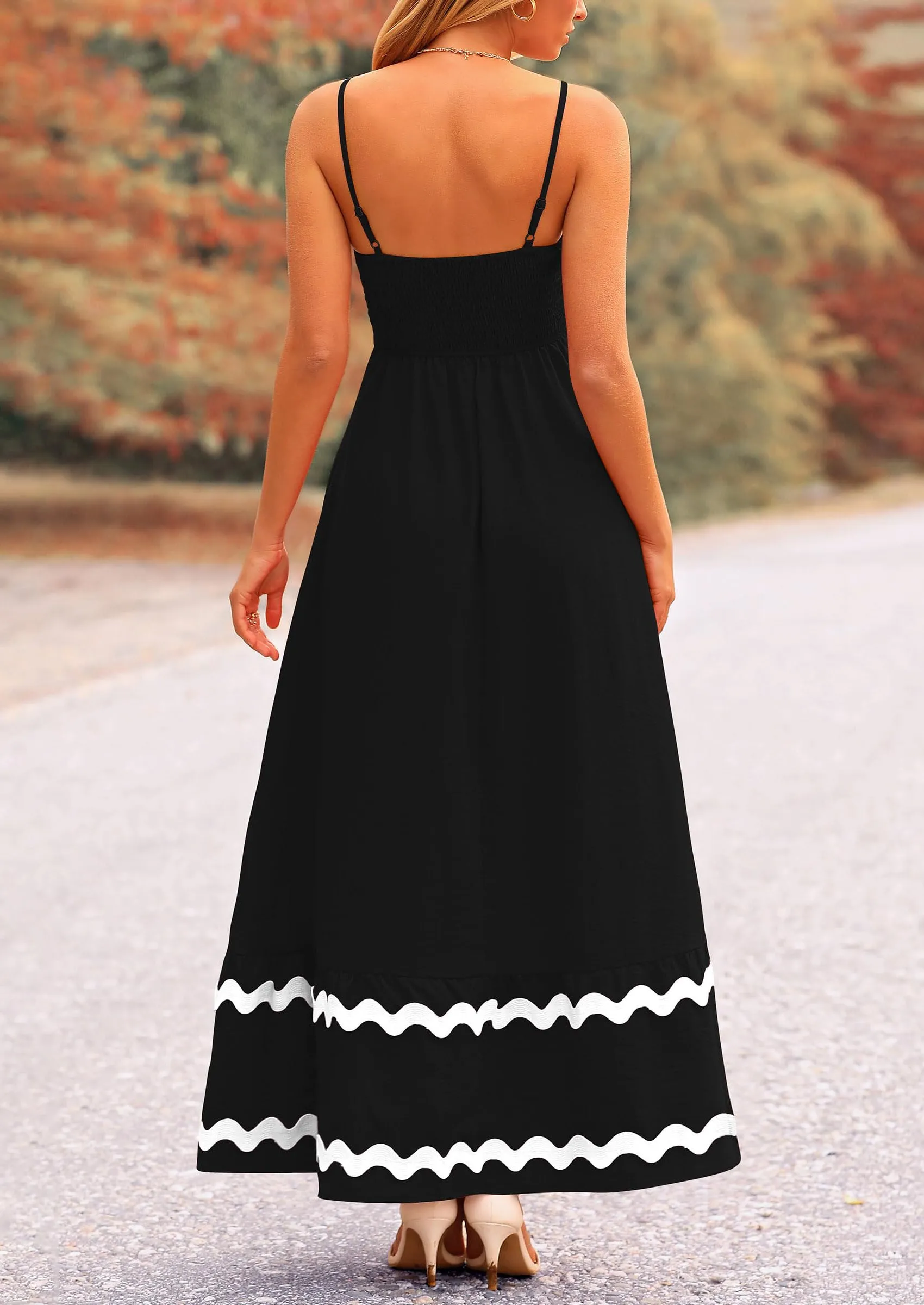 Casual Sleeveless Spaghetti Strap Ruffle Beach Flowy Maxi Dress