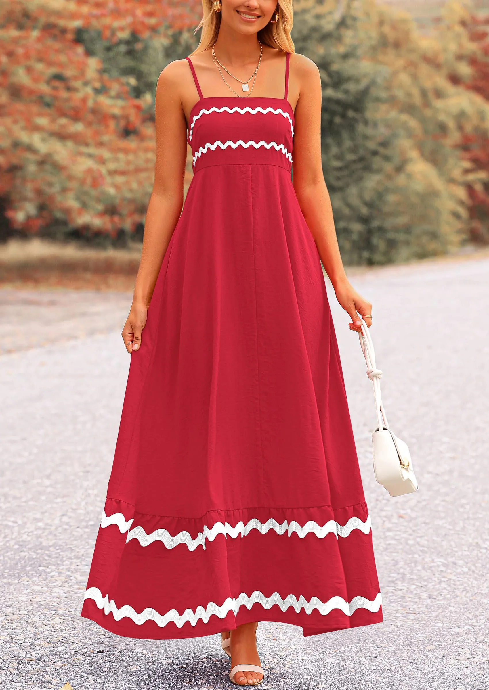 Casual Sleeveless Spaghetti Strap Ruffle Beach Flowy Maxi Dress