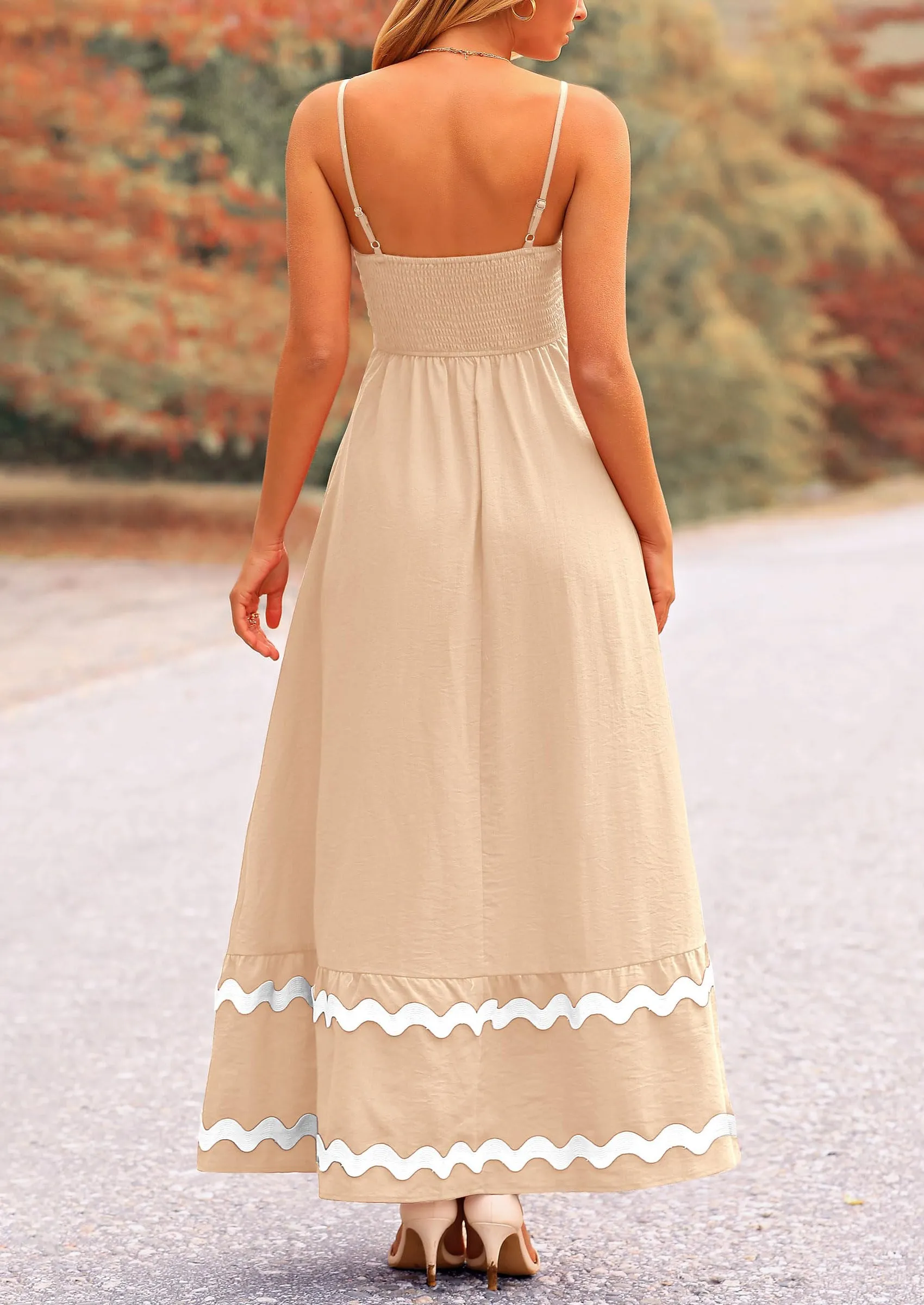 Casual Sleeveless Spaghetti Strap Ruffle Beach Flowy Maxi Dress