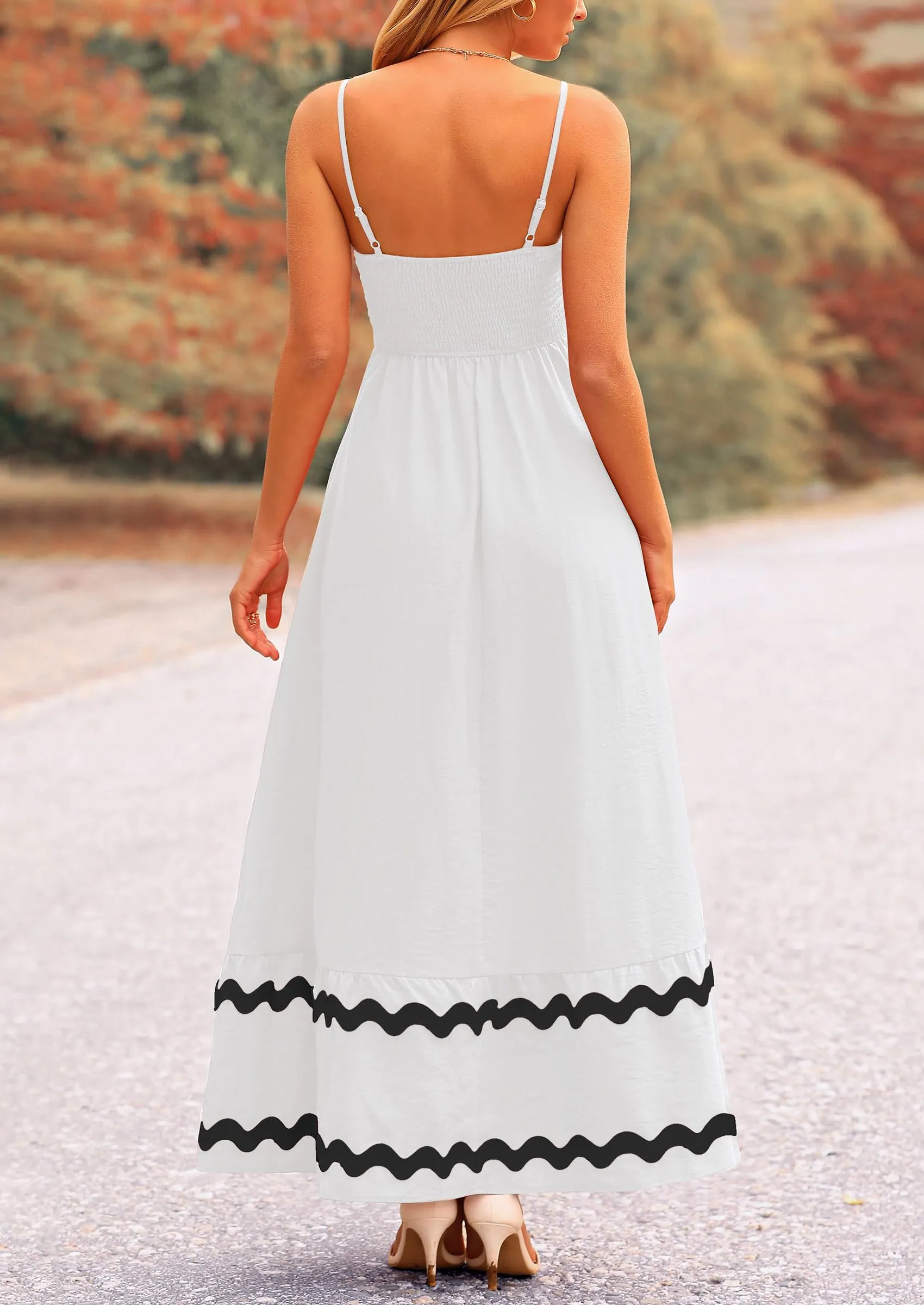 Casual Sleeveless Spaghetti Strap Ruffle Beach Flowy Maxi Dress