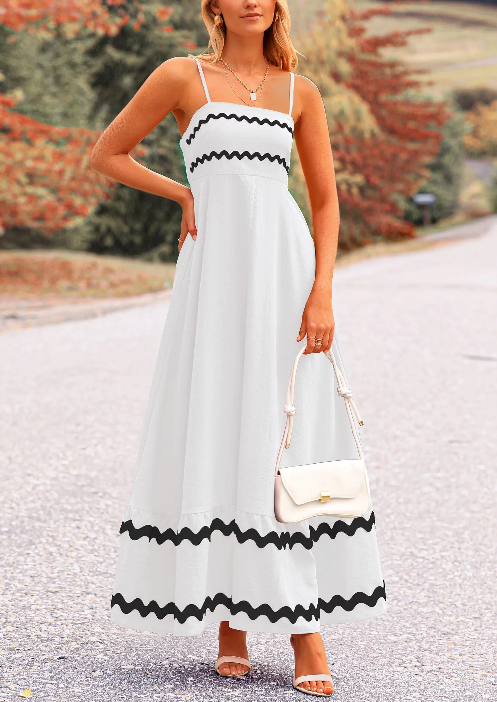 Casual Sleeveless Spaghetti Strap Ruffle Beach Flowy Maxi Dress