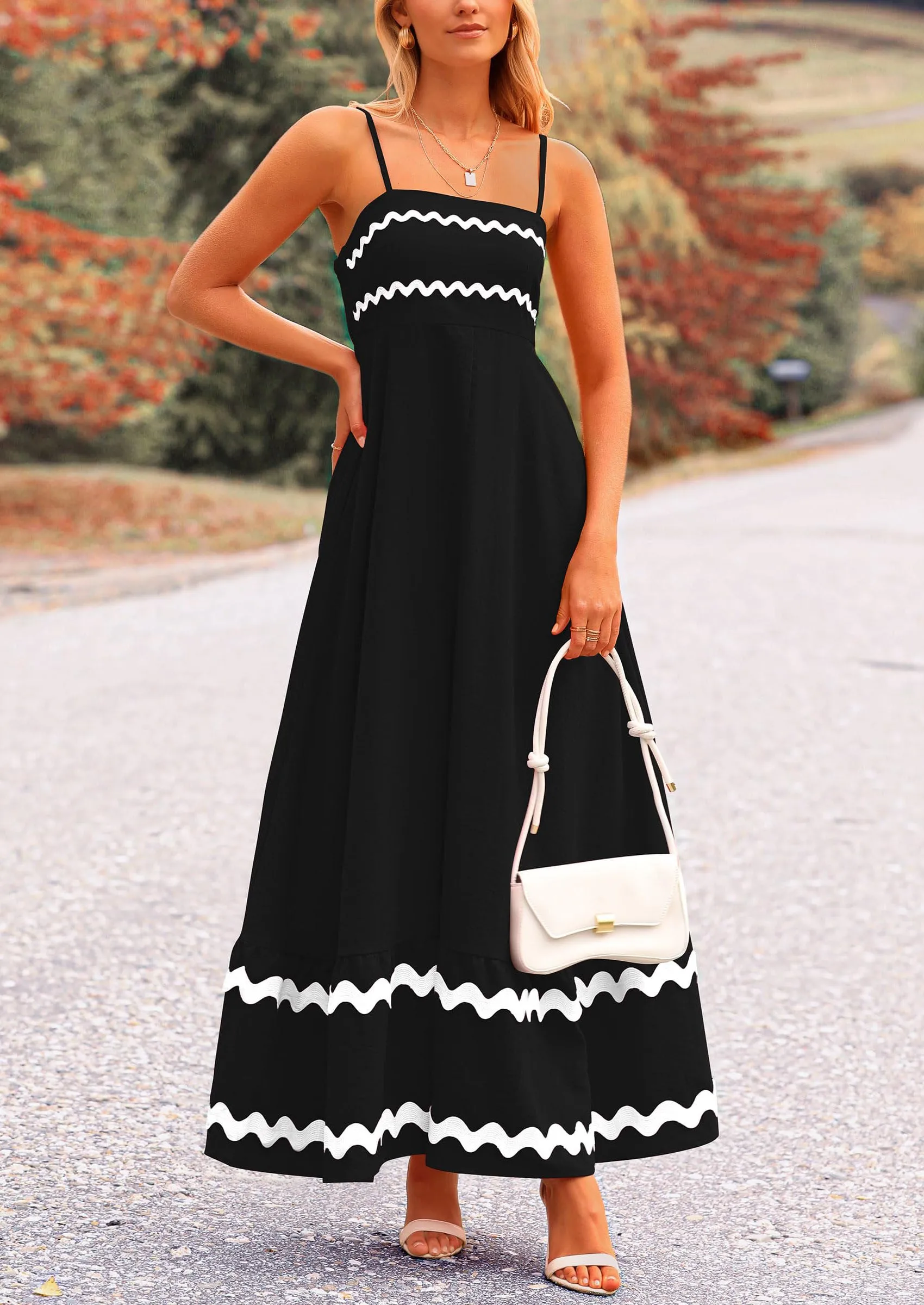 Casual Sleeveless Spaghetti Strap Ruffle Beach Flowy Maxi Dress