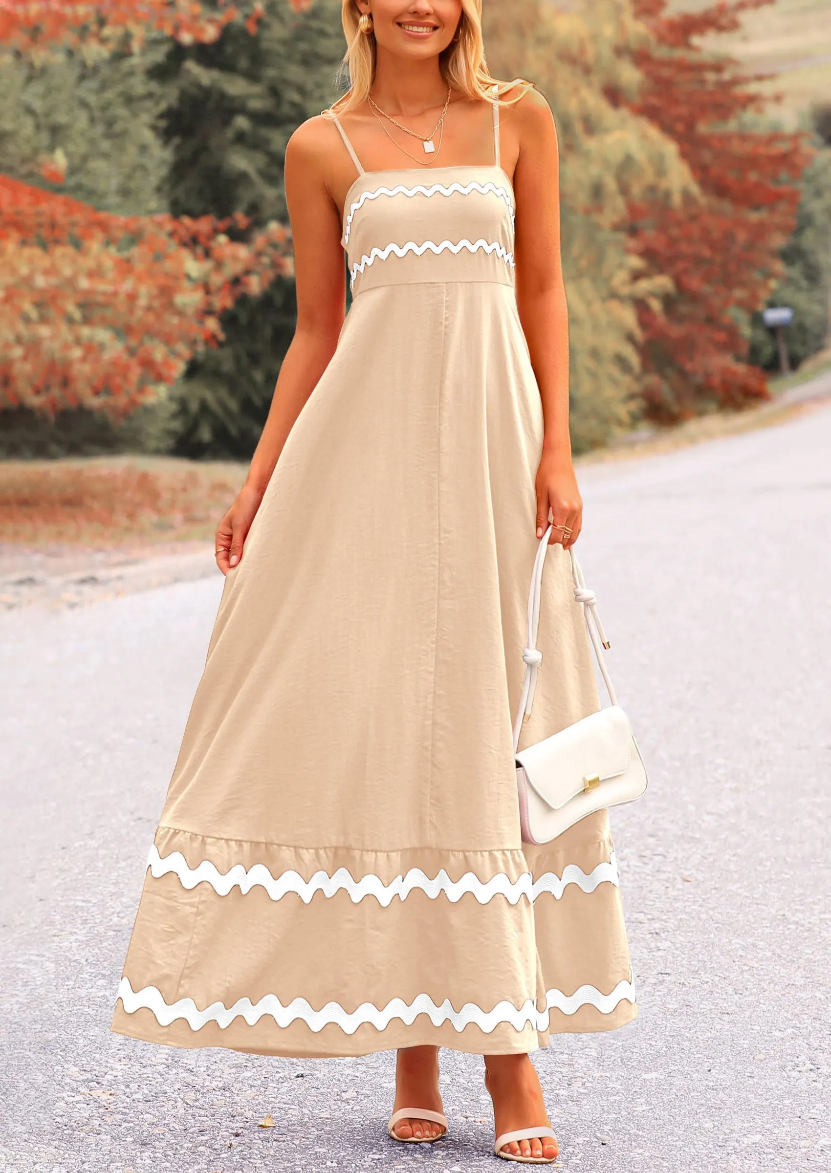 Casual Sleeveless Spaghetti Strap Ruffle Beach Flowy Maxi Dress