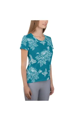 Chrysanthemums and Butterflies Women's Athletic T-shirt