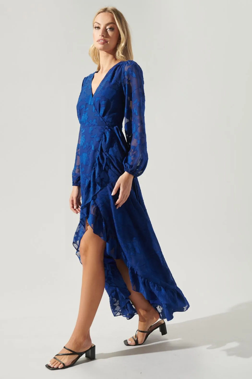 Cobalt Floral Wrap Maxi Dress