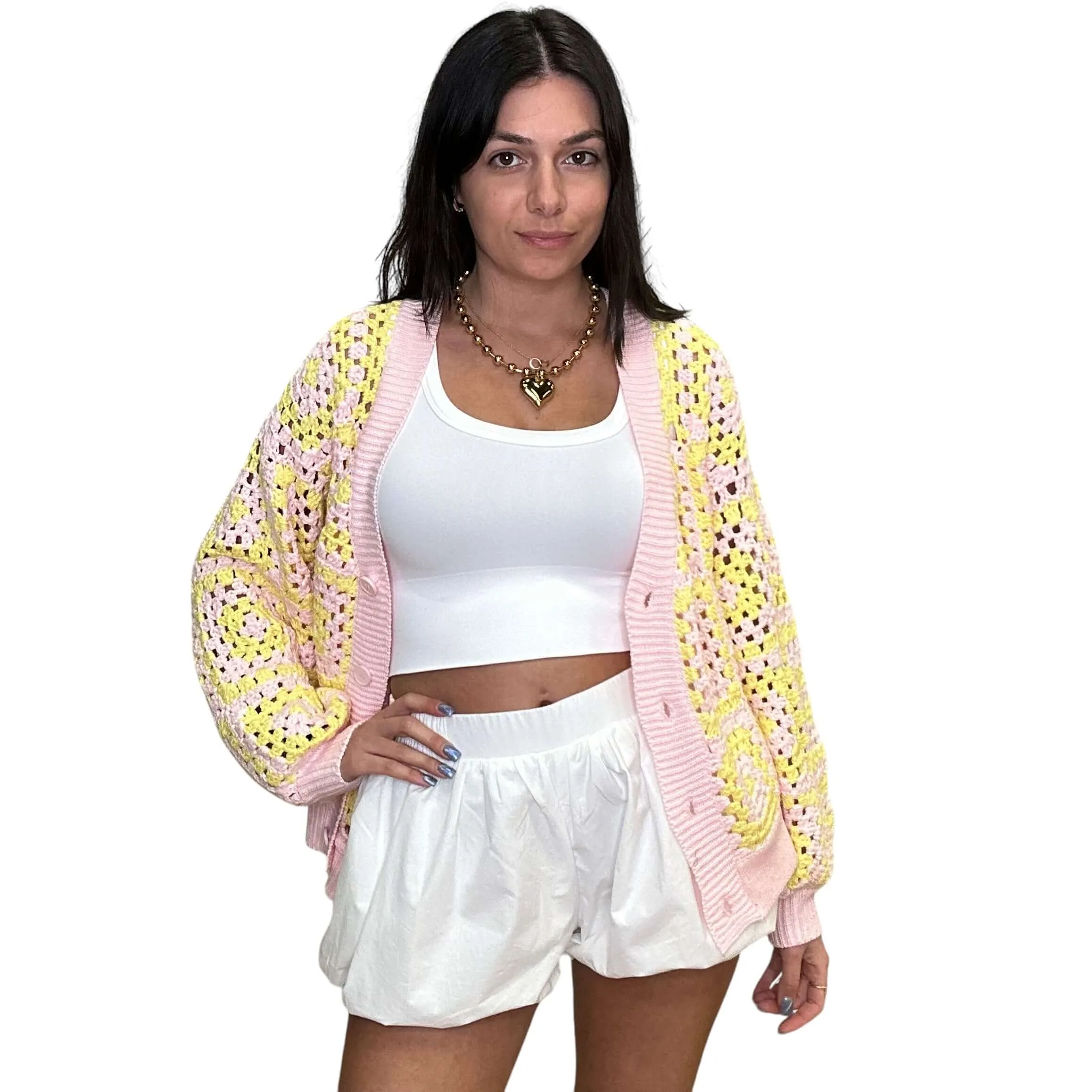 Colorful Crochet button Cardigan