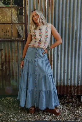 Country Mart Tiered Maxi Skirt - Denim
