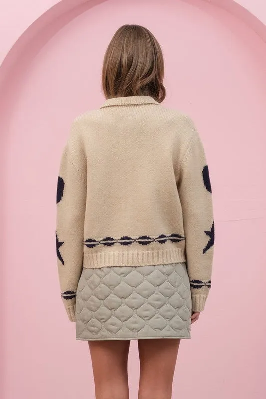 Cozy Pattern Zip Sweater Jacket