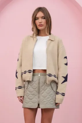 Cozy Pattern Zip Sweater Jacket