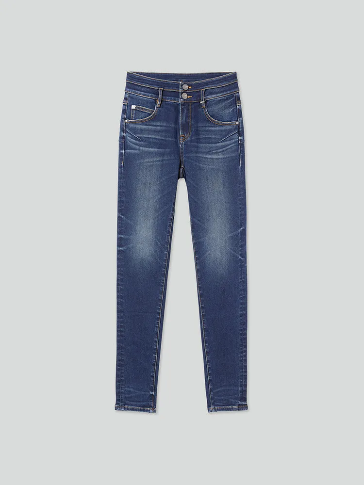 Double-Button Stretch Slim-Fit Jeans