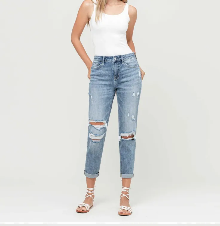 Dreamland - Distressed Stretch Boyfriend Jeans