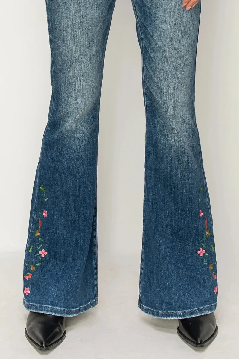 Embroidered High Rise Flare Jeans by Artemis Vintage