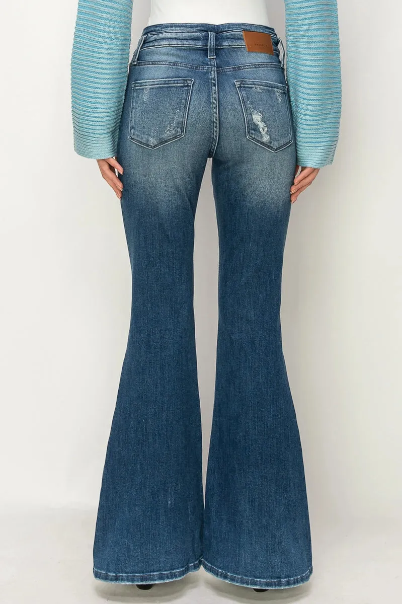 Embroidered High Rise Flare Jeans by Artemis Vintage