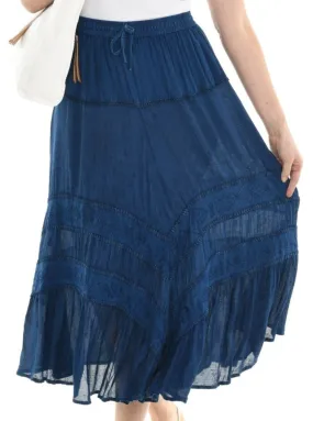 Embroidered Long Skirt with Drawstring