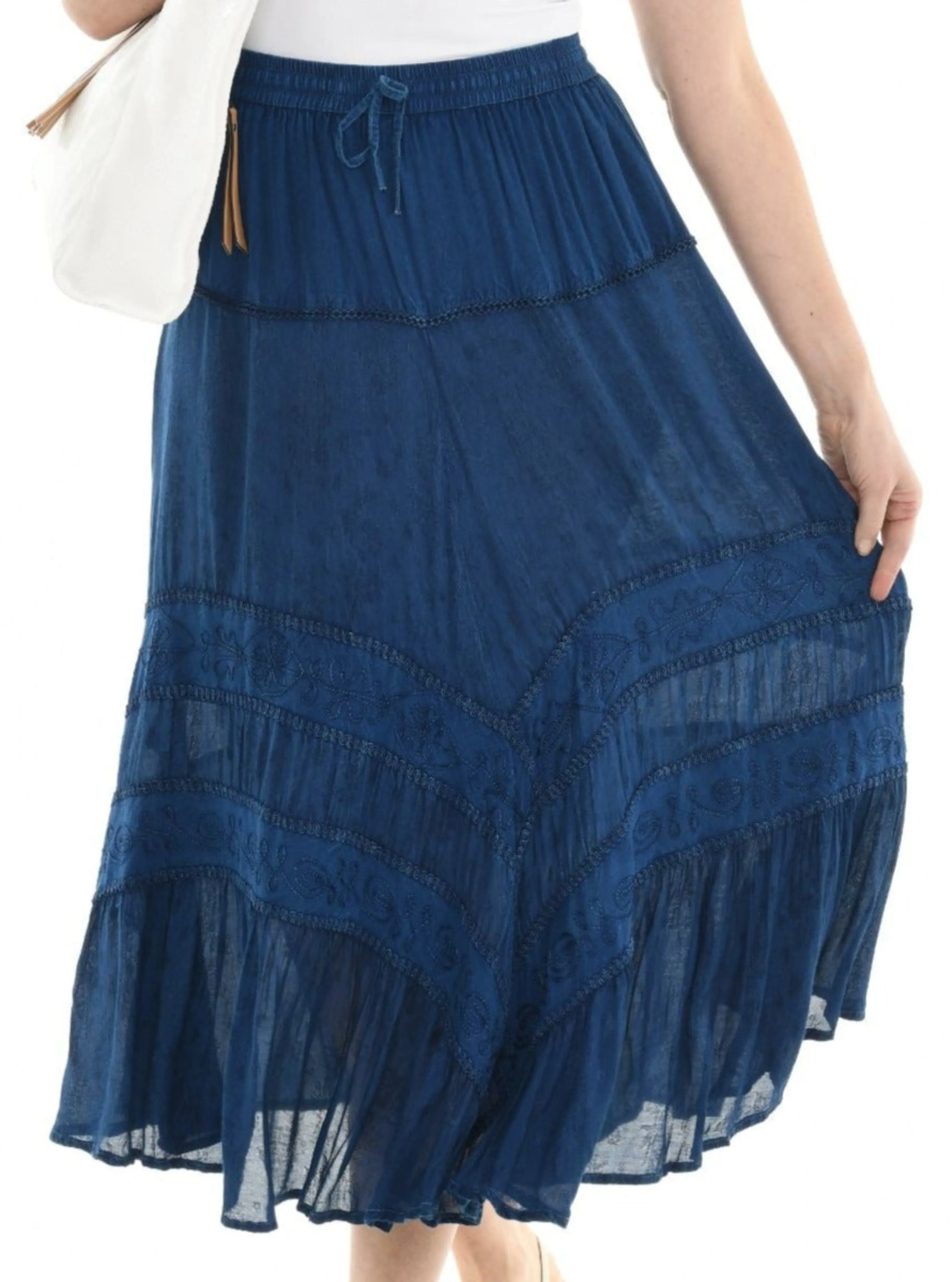 Embroidered Long Skirt with Drawstring