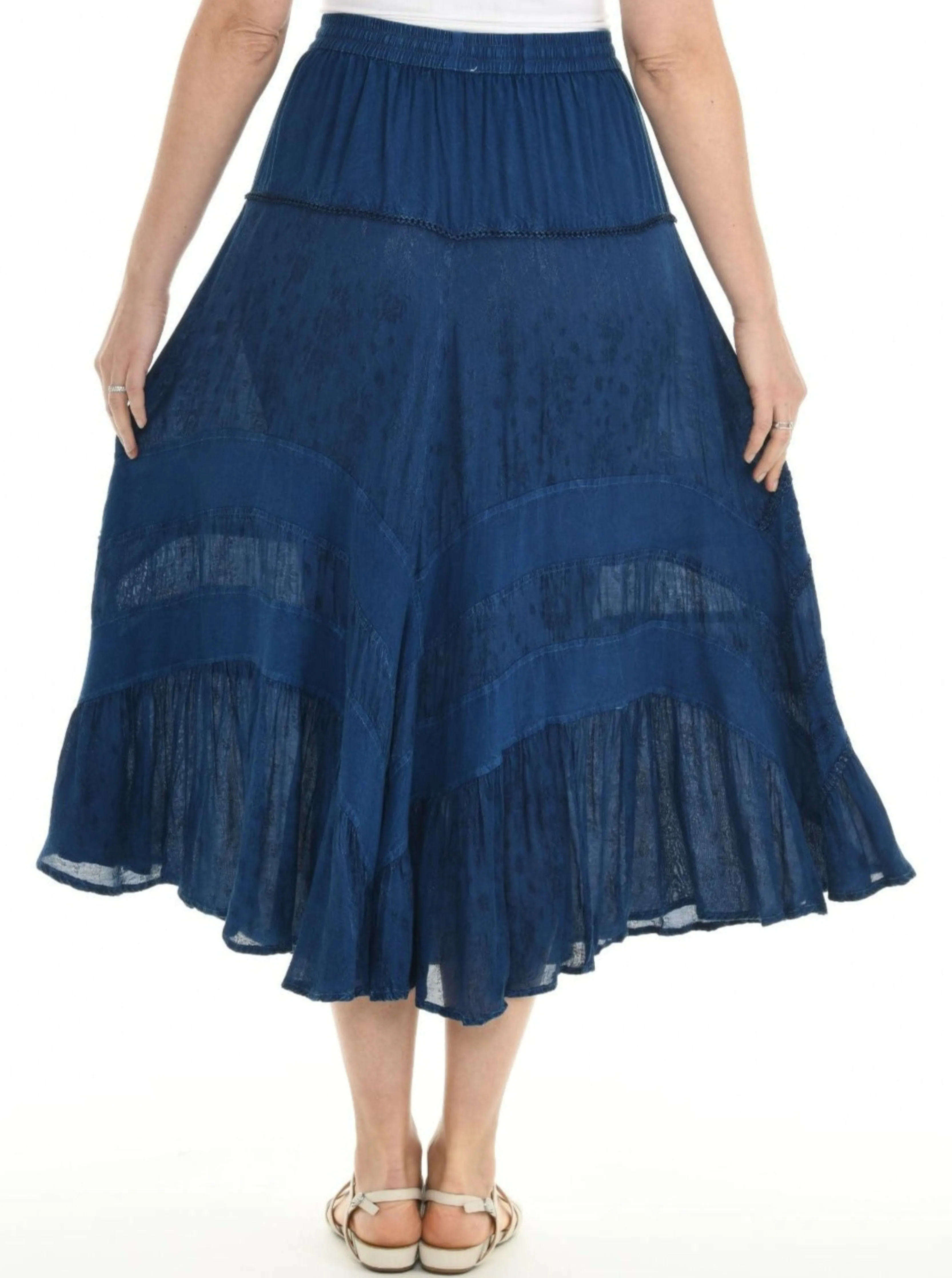 Embroidered Long Skirt with Drawstring