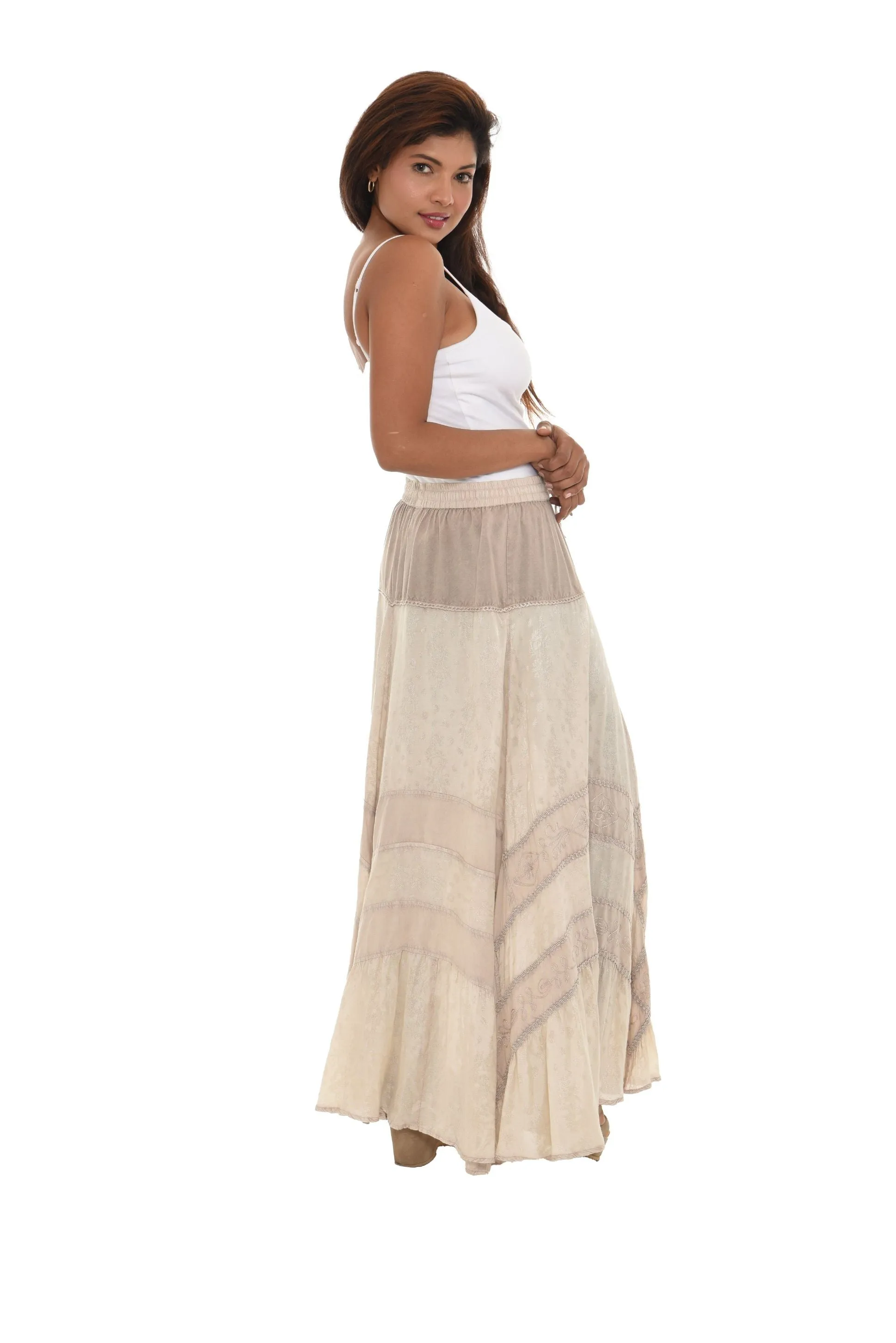 Embroidered Long Skirt with Drawstring