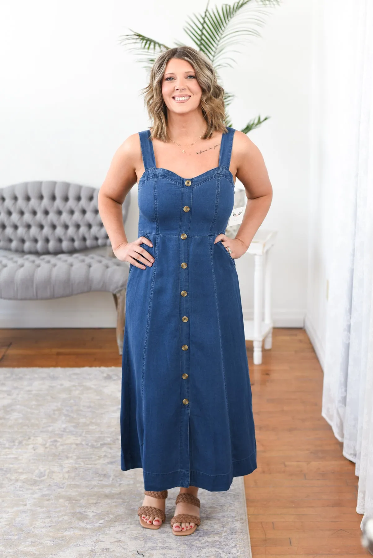 Emily Button Down Denim Maxi Dress
