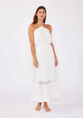 Eyelet Embroidered Smocked Halter Maxi Dress
