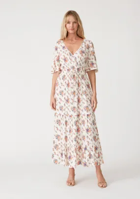 Floral Half Sleeve Surplice Tiered Maxi Dress