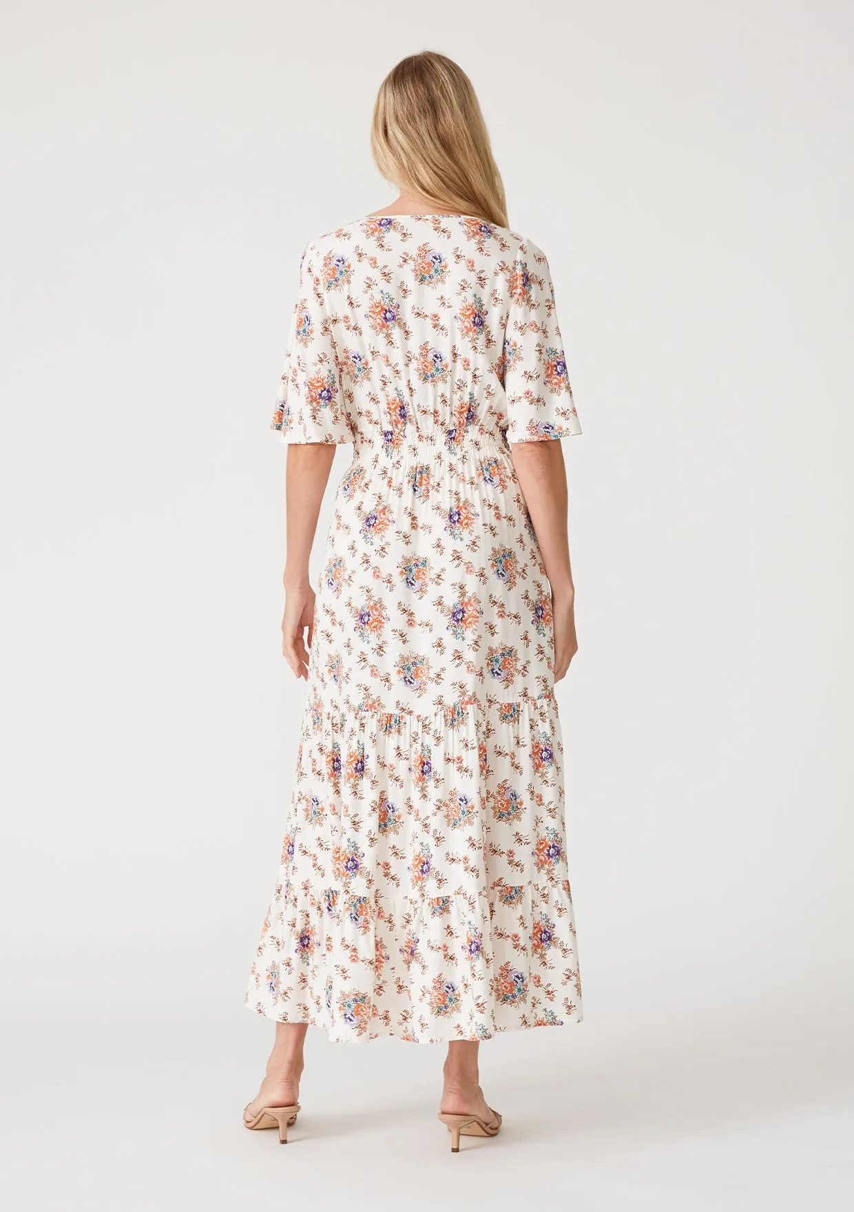 Floral Half Sleeve Surplice Tiered Maxi Dress