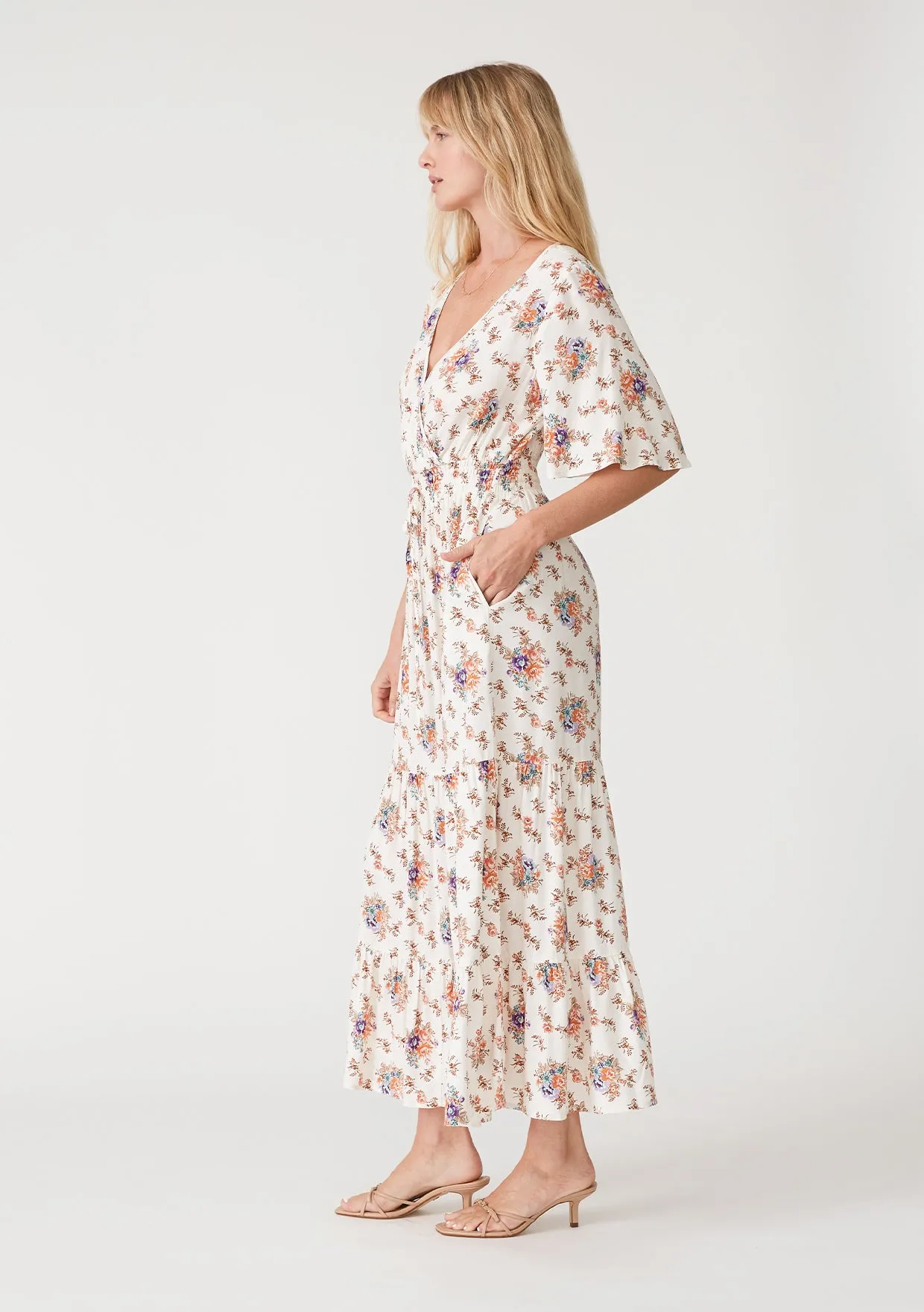 Floral Half Sleeve Surplice Tiered Maxi Dress