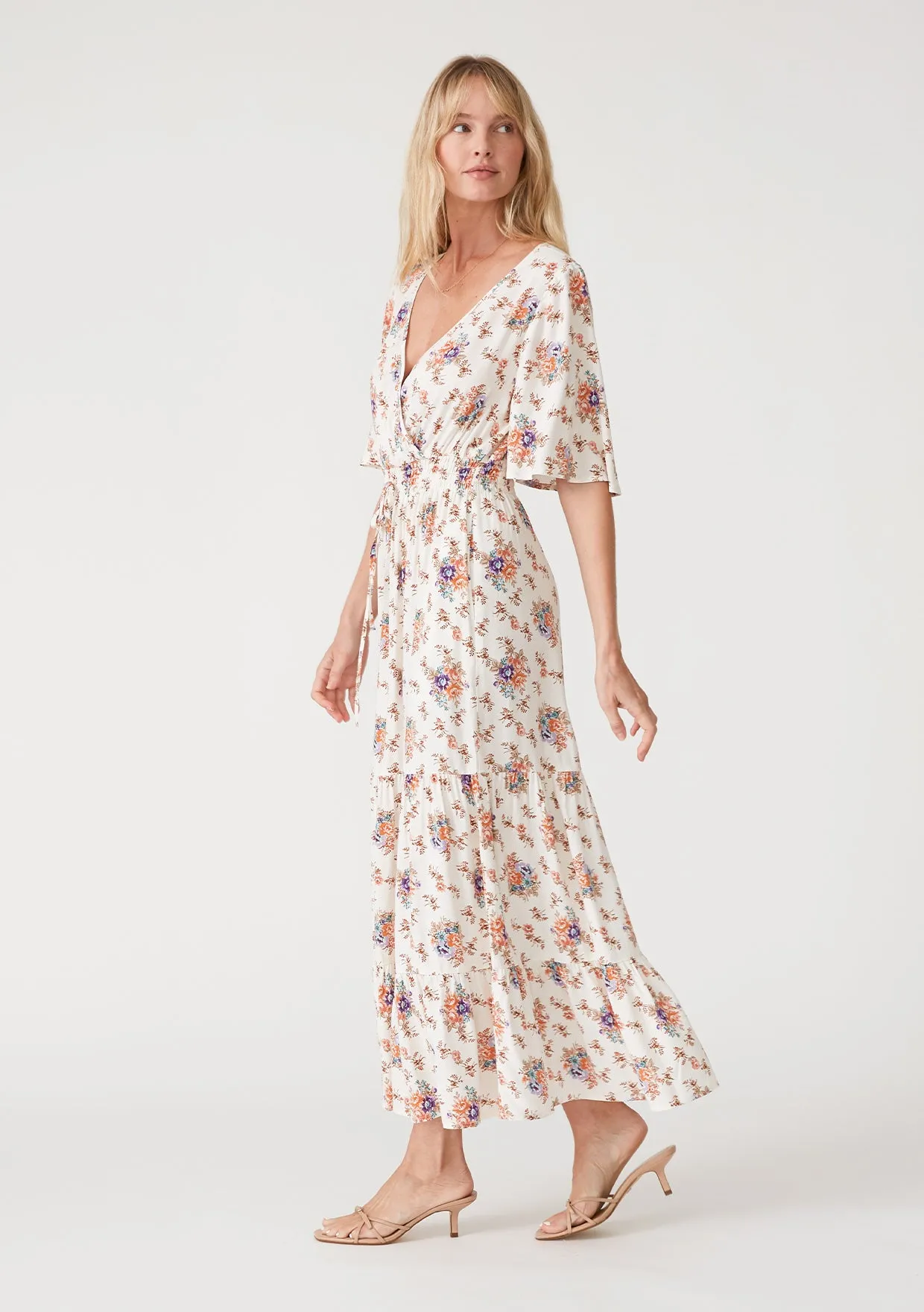 Floral Half Sleeve Surplice Tiered Maxi Dress