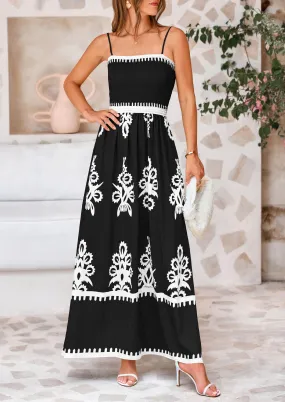 Floral Sundress Spaghetti Strap Flowy Beach Vacation Boho Maxi Dresses