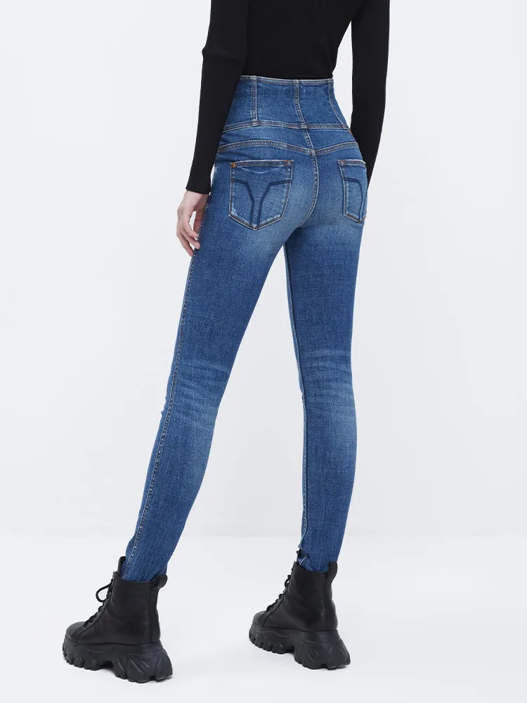 Four Buttons Super High Waisted Slim Jeans