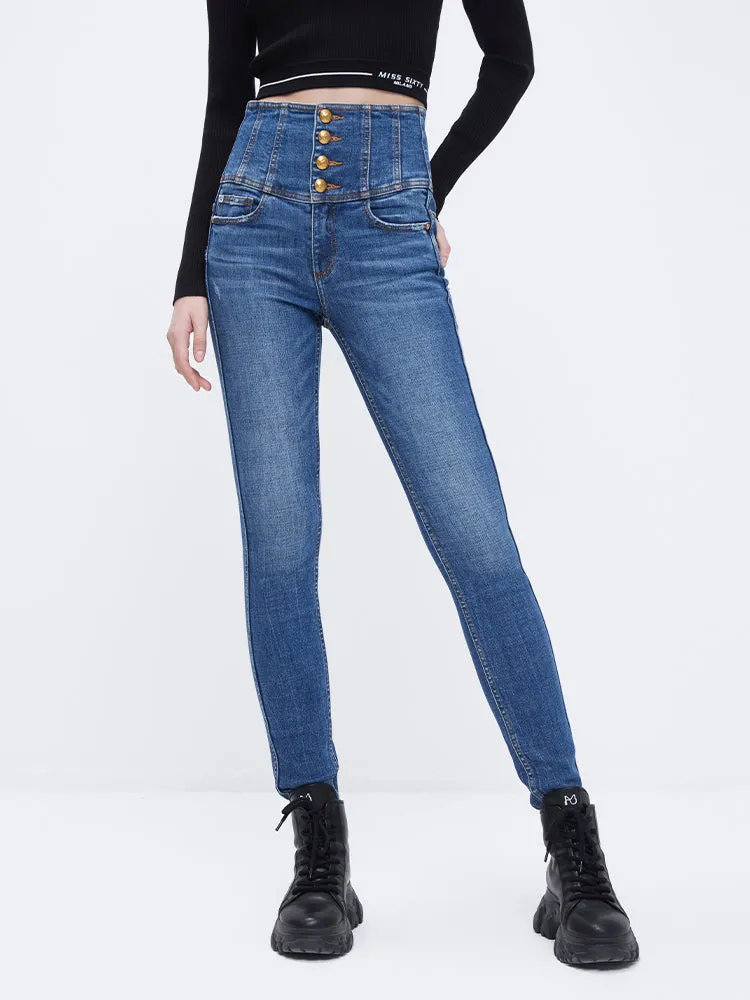 Four Buttons Super High Waisted Slim Jeans
