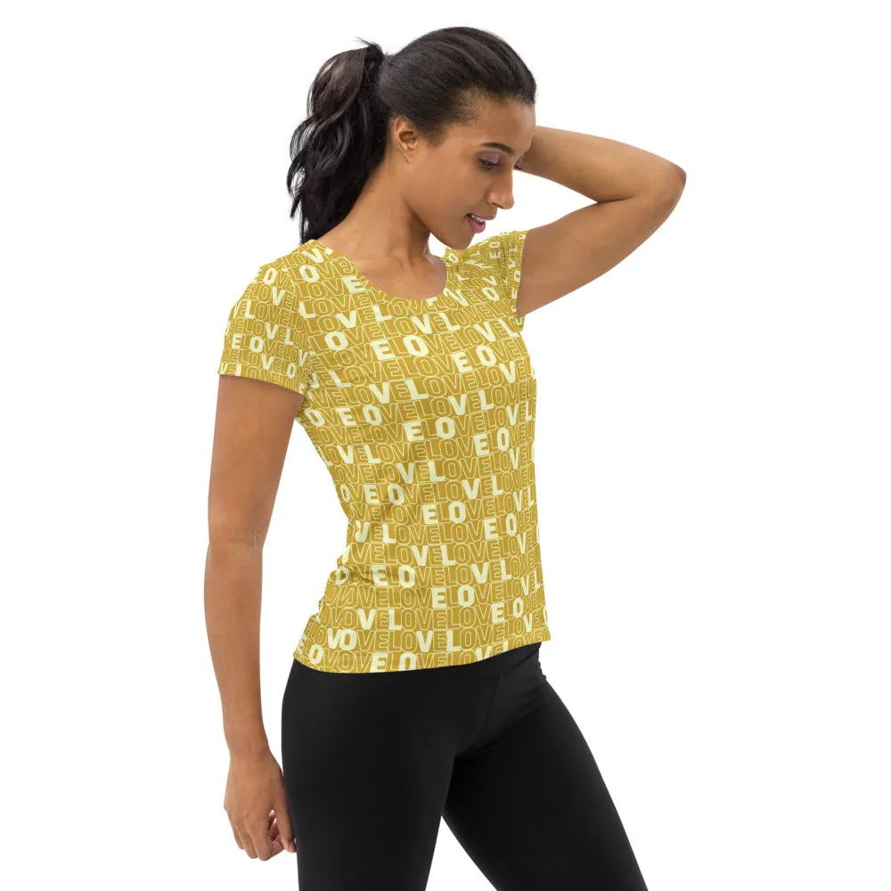 Gold Love Print Women's Athletic T-shirt