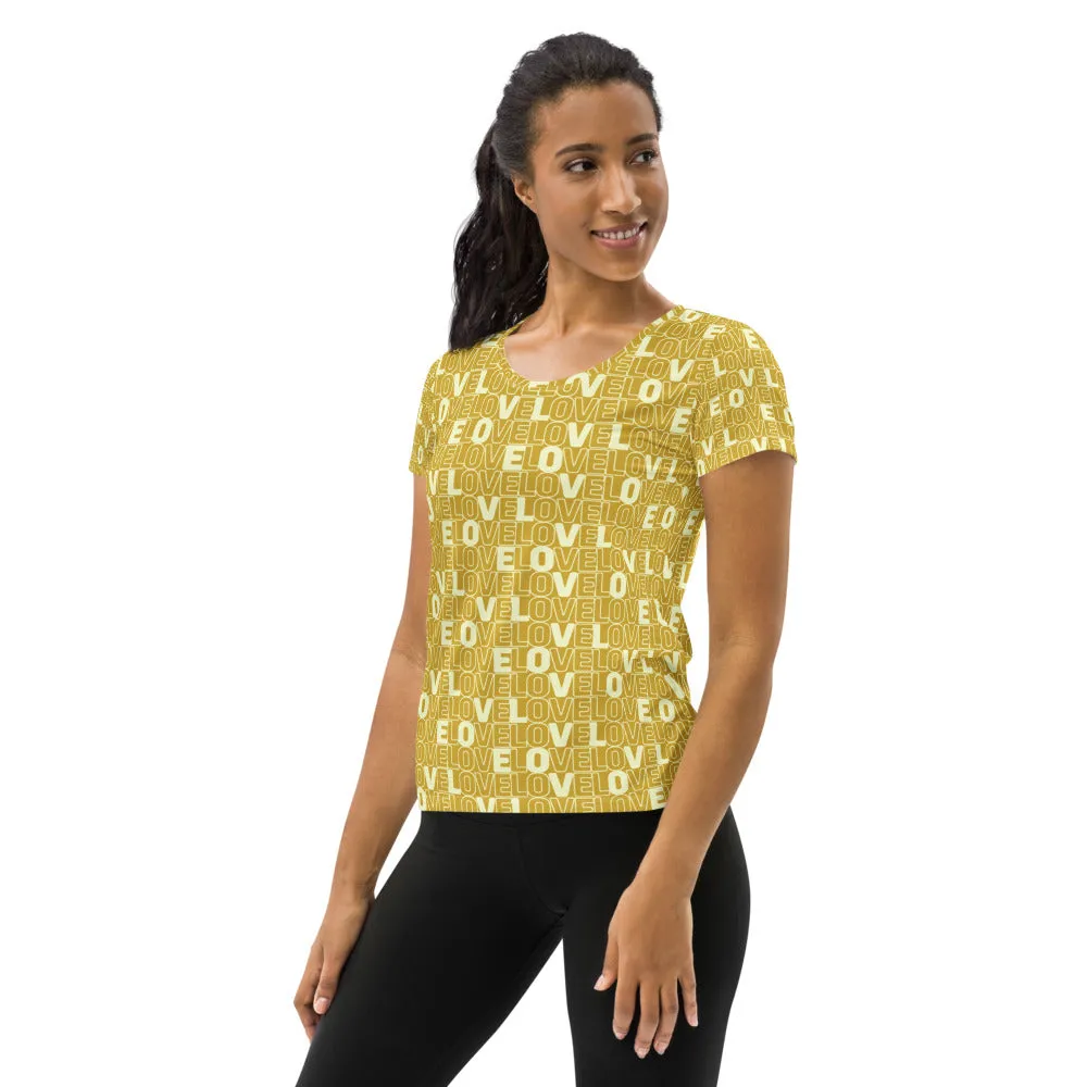 Gold Love Print Women's Athletic T-shirt
