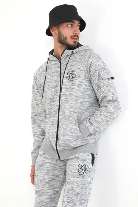 GREY ZIP THROUGH EMBROIDERED HOODED SWEATSHIRT