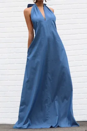 Halter Denim Maxi Dress