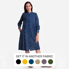 Indigo Dabu Block Printed Cotton Knee Length Dress