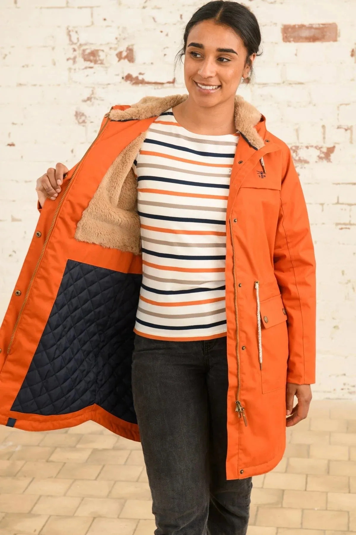 Lighthouse Isobel 3/4 Length Faux Fur Lined Waterproof Coat-BURNT ORANGE