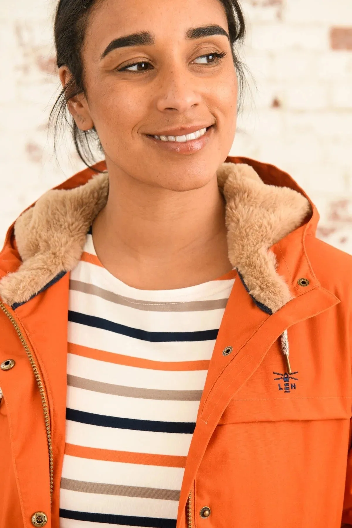 Lighthouse Isobel 3/4 Length Faux Fur Lined Waterproof Coat-BURNT ORANGE