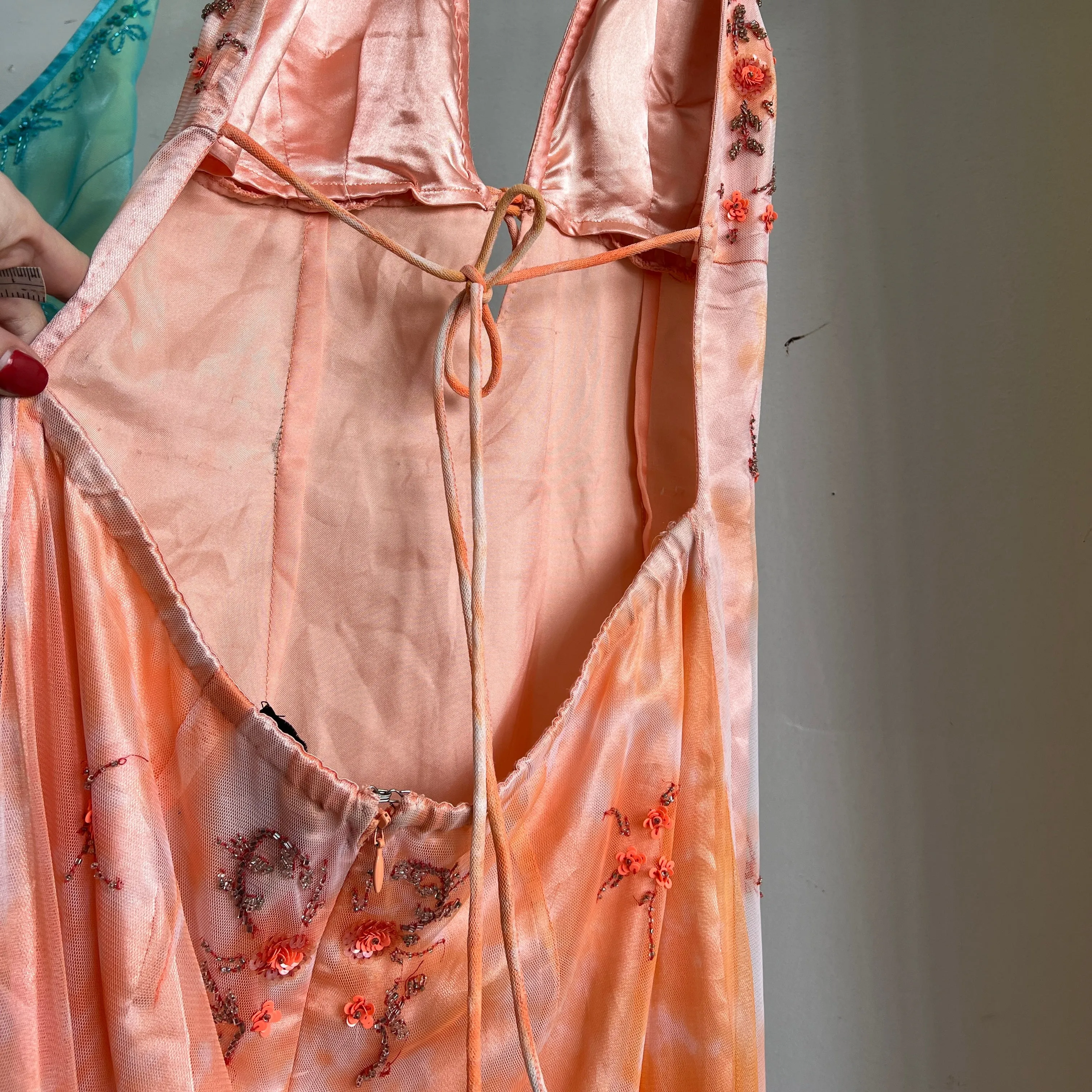 Peach tie dye floral prom dress (L)