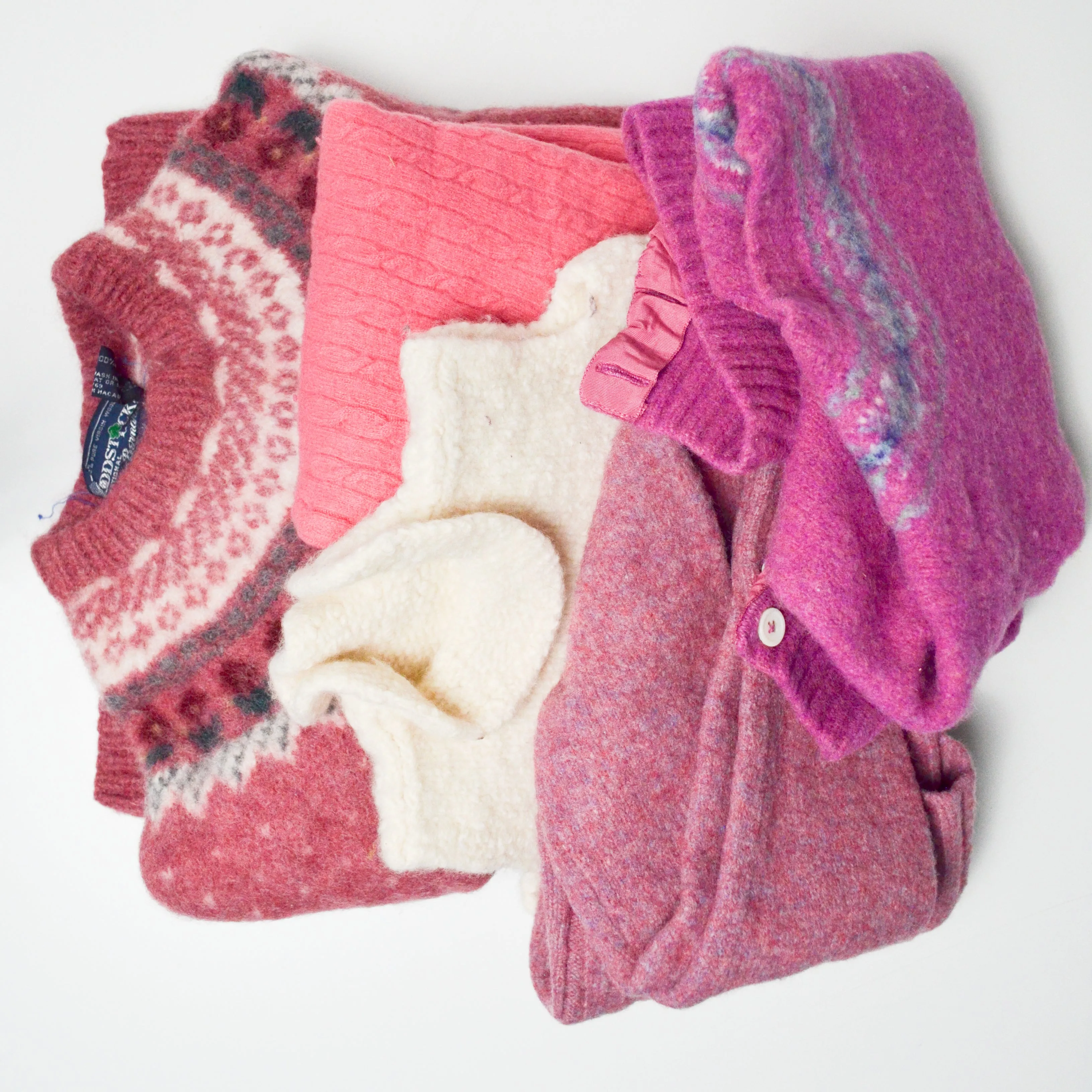 Pink   White Felted Wool Sweater Bundle